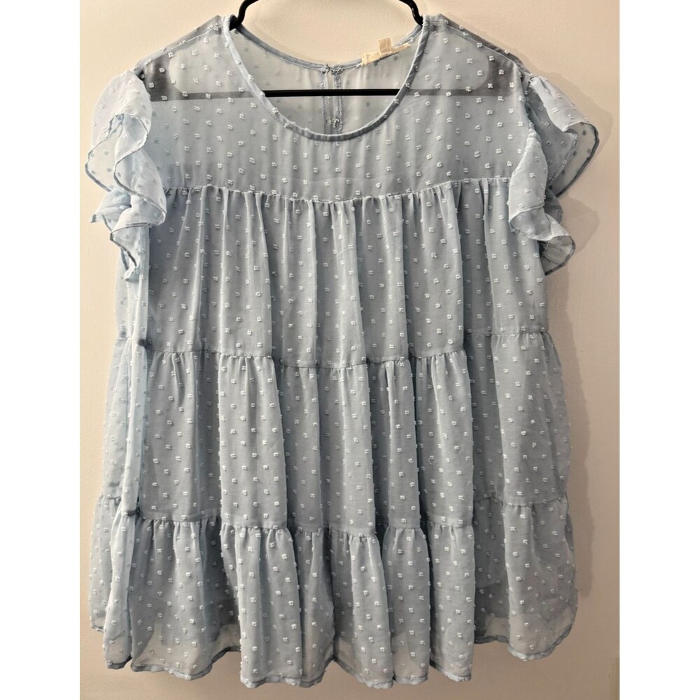 Sheer Blue Babydoll Top Women's Large Boho Hippie Dollcore Romantic Girlie Fun